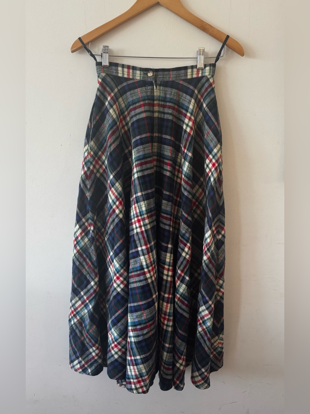 Vintage Ralph Lauren Blue Label Plaid Midi Skirt w Pockets Cotton Tartan Sz 4 - Picture 2 of 12